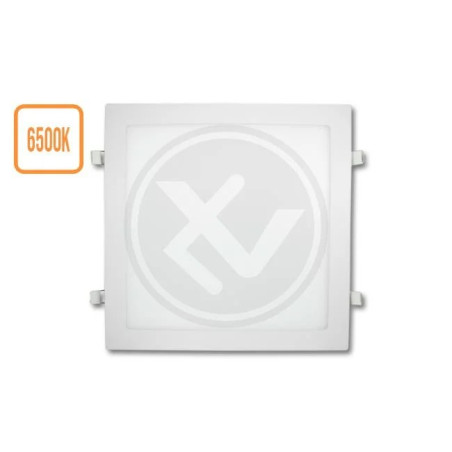 Kwadratowy biały panel LED 24W o wymiarach 293x293x17 mm z widocznym zasilaczem
