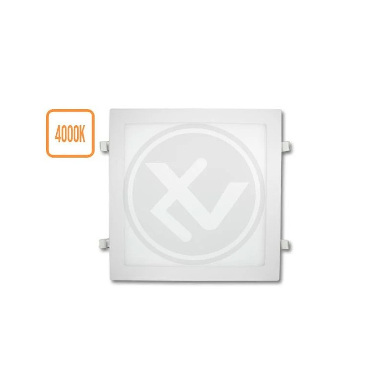Kwadratowy panel LED o wymiarach 293x293 mm z białą ramką i neutralnym światłem 4000K