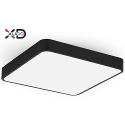 Czarny matowy kwadratowy plafon LED o wymiarach 40 cm z białą powierzchnią świecącą
