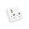 biała listwa zasilająca z 2 gniazdami 230V, 2 portami USB-A i 1 portem USB-C oraz przyciskiem włącznika
