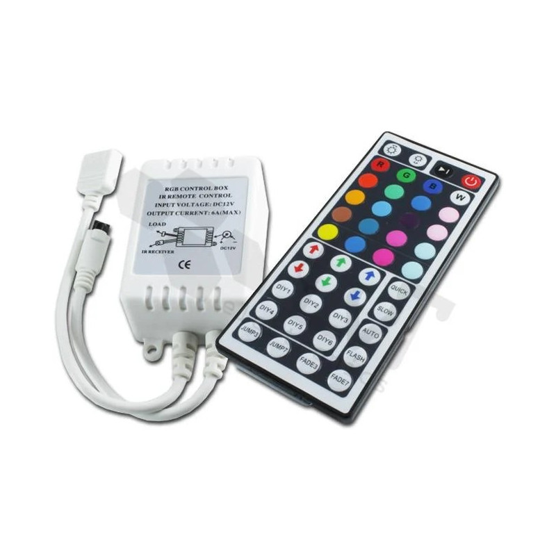 Sterownik LED RGB 12V z pilotem na podczerwień 44 przyciski w białej obudowie