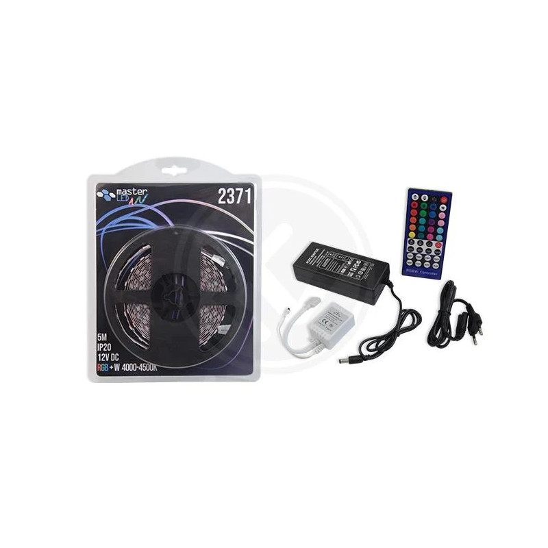 Zestaw taśmy LED RGB z kontrolerem, zasilaczem i pilotem w opakowaniu