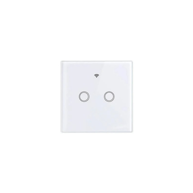 biały podwójny włącznik dotykowy WiFi z podświetleniem na szklanym panelu