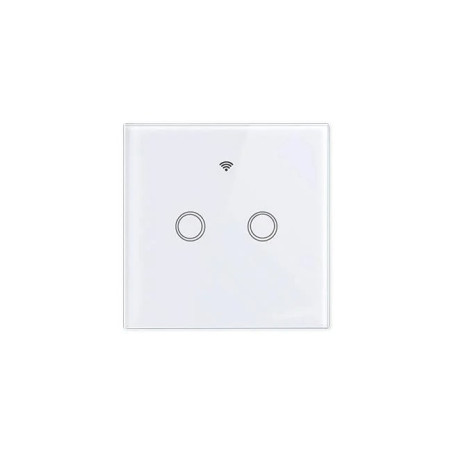 biały podwójny włącznik dotykowy WiFi z podświetleniem na szklanym panelu