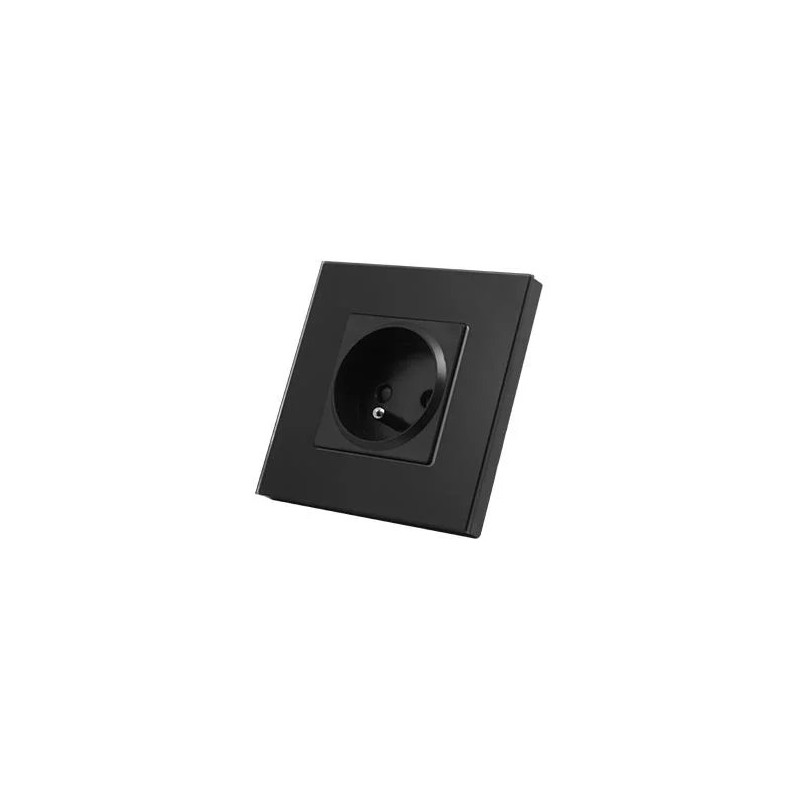 Czarne pojedyncze gniazdo elektryczne francuskie 230V o wymiarach 48x48x32 mm