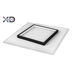 Czarny kwadratowy żyrandol LED 40x40 cm z białym panelem i geometryczną ramą