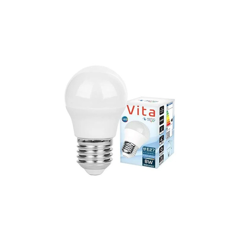 Żarówka LED z gwintem E27 o mocy 8W i białej, zimnej barwie światła 6200K