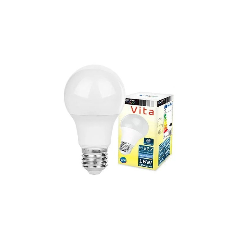 Żarówka LED z trzonkiem E27, biała neutralna, moc 16W, model 3026, widok z przodu i opakowanie