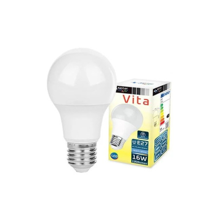 Żarówka LED z trzonkiem E27, biała neutralna, moc 16W, model 3026, widok z przodu i opakowanie