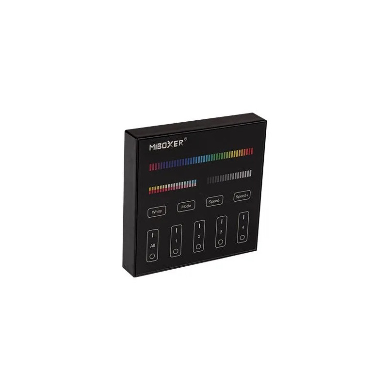 Czarny panel sterownika LED z dotykowym panelem RGB i przyciskami funkcyjnymi