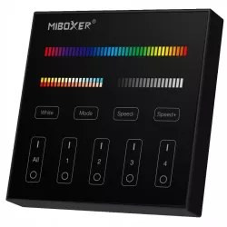 Czarny panel sterownika LED z dotykowym panelem RGB i przyciskami funkcyjnymi