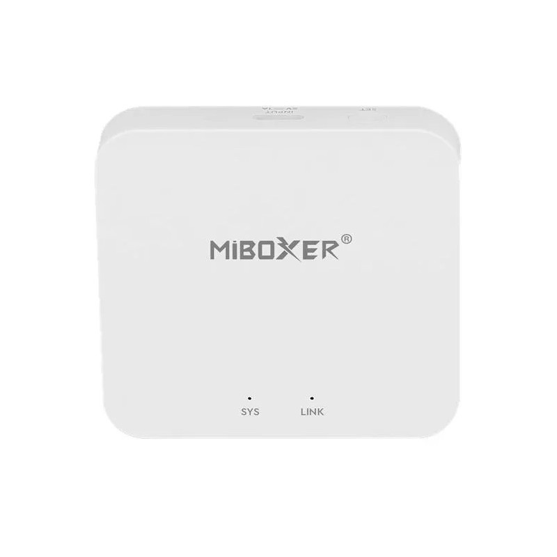 Biały mostek WiFi MiBoxer WL-BOX2 z portem micro USB i dwoma diodami LED