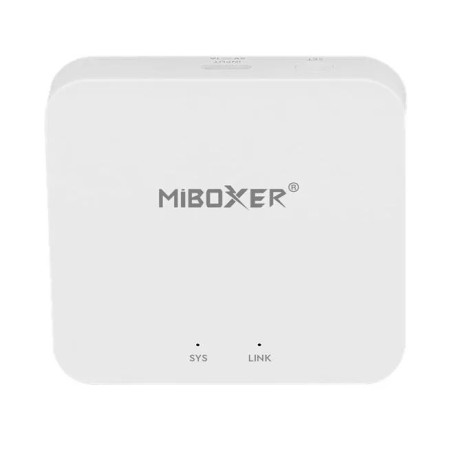 Biały mostek WiFi MiBoxer WL-BOX2 z portem micro USB i dwoma diodami LED