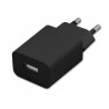 czarny zasilacz wtyczkowy z jednym portem USB, widok z przodu i z boku