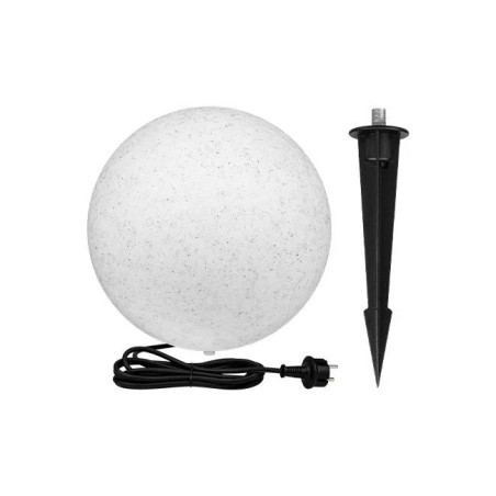 Lampa ogrodowa kula 35 cm w kolorze białym z polietylenu imitującego kamień, kabel z wtyczką i czarny szpikulec