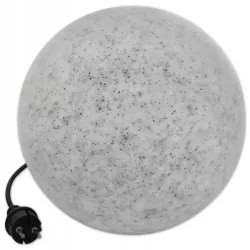 Lampa ogrodowa kula 35 cm w kolorze białym z polietylenu imitującego kamień, kabel z wtyczką i czarny szpikulec