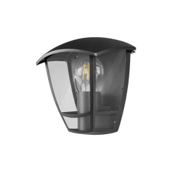 Czarna lampa ogrodowa naścienna z kloszem z poliwęglanu i widoczną żarówką E27