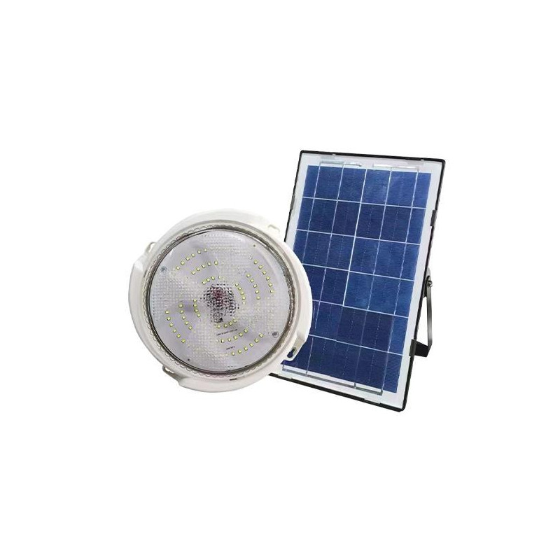 biały plafon LED z panelem solarnym i pilotem