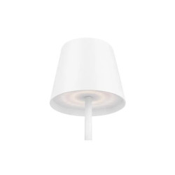 Biała lampa stołowa LED Solio 4000K z aluminiową podstawą i kloszem