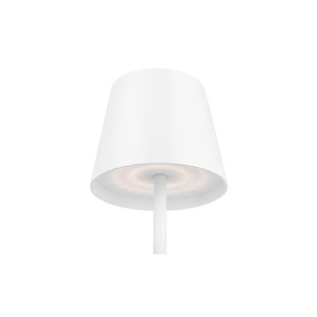 Biała lampa stołowa LED Solio 4000K z aluminiową podstawą i kloszem