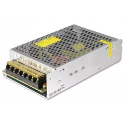Metalowa obudowa zasilacza LED 12V 75W z otworami wentylacyjnymi i zaciskami do podłączenia przewodów