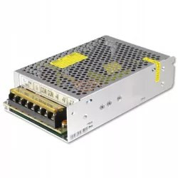 metalowy zasilacz LED 12V 100W 8A z otworami wentylacyjnymi i terminalami do podłączenia przewodów