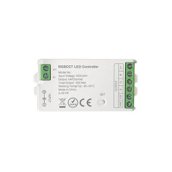 Sterownik LED RGB+CCT biały z zaciskami i oznaczeniami do podłączeń