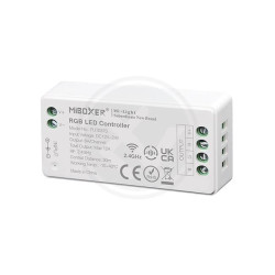 Sterownik LED RGB biały prostokątny z oznaczeniami podłączeń i funkcji