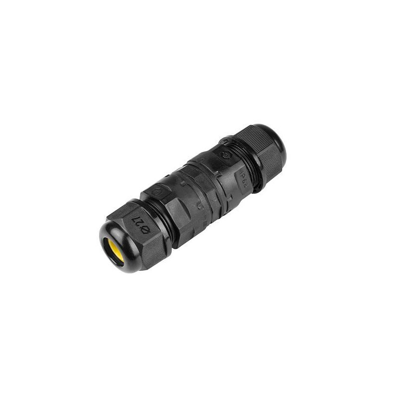 czarne złącze kablowe hermetyczne IP68 z nakrętkami i oznaczeniami 5x2,5 mm2