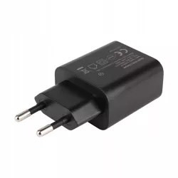 Czarny zasilacz USB-C Quick Charge 20W z widocznym portem USB-C i wtyczką do gniazdka