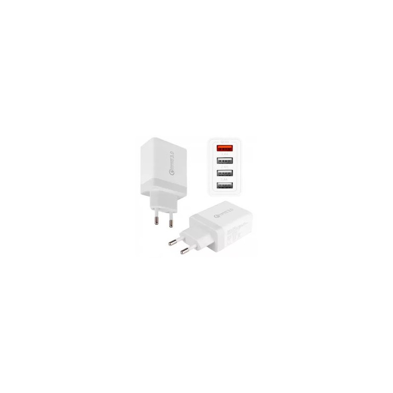 biały zasilacz USB z czterema portami USB-A, jeden port z Quick Charge 3.0