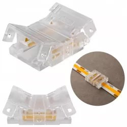 Przezroczysta złączka zatrzaskowa do taśmy LED COB 10 mm model 9626, widok z różnych stron