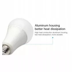 Biała żarówka LED z gwintem E27 o kształcie tradycyjnej żarówki, oznaczenie RGB+CCT
