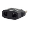 Czarny adapter przejściówka do polskich gniazdek o wymiarach 4x4x2 cm