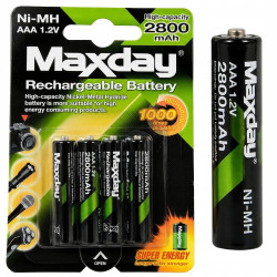Zestaw czterech czarnych akumulatorków AAA 1,2 V o pojemności 2800 mAh w opakowaniu blister