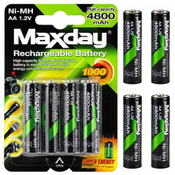 Zestaw czarnych akumulatorów AA Ni-MH 1,2 V 4800 mAh 4 sztuki na opakowaniu