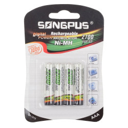 Opakowanie 4 akumulatorków AAA NiMH o pojemności 2700mAh marki SONGPUS