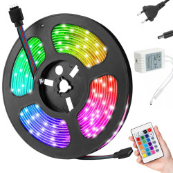 Rolki kolorowej taśmy LED RGB z pilotem oraz przewodami do podłączenia