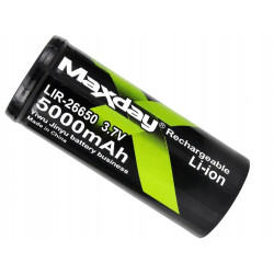 Czarne ogniwo litowo-jonowe 26650 5000mAh 3,7V z oznaczeniami Maxday