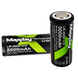 Czarne ogniwo litowo-jonowe 26650 5000mAh 3,7V z oznaczeniami Maxday
