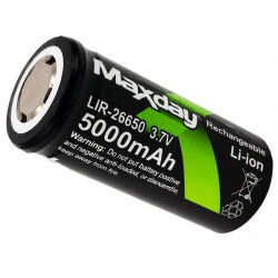 Czarne ogniwo litowo-jonowe 26650 5000mAh 3,7V z oznaczeniami Maxday