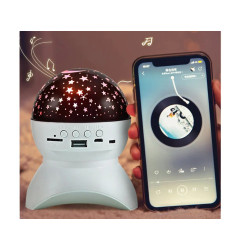biały projektor gwiazd lampka nocna z głośnikiem bluetooth i portami USB