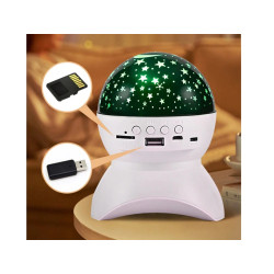 biały projektor gwiazd lampka nocna z głośnikiem bluetooth i portami USB
