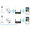 Biała obrotowa kamera zewnętrzna WiFi z antenami i smartfonem z aplikacją do monitoringu