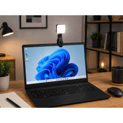 Czarna mini lampa LED RGB z klipsem i gwintem 1/4 cala, świecąca kolorowym światłem