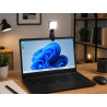 Czarna mini lampa LED RGB z klipsem i gwintem 1/4 cala, świecąca kolorowym światłem