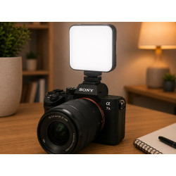 Czarna mini lampa LED RGB z klipsem i gwintem 1/4 cala, świecąca kolorowym światłem
