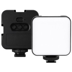 Czarna mini lampa LED RGB z klipsem i gwintem 1/4 cala, świecąca kolorowym światłem