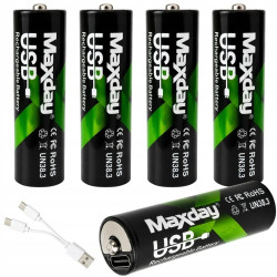 Zestaw czarnych akumulatorów AA z portem USB-C i kablem do ładowania