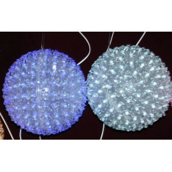 Niebieska kula świąteczna LED o średnicy 20 cm z 200 diodami LED i przezroczystymi kwiatowymi elementami